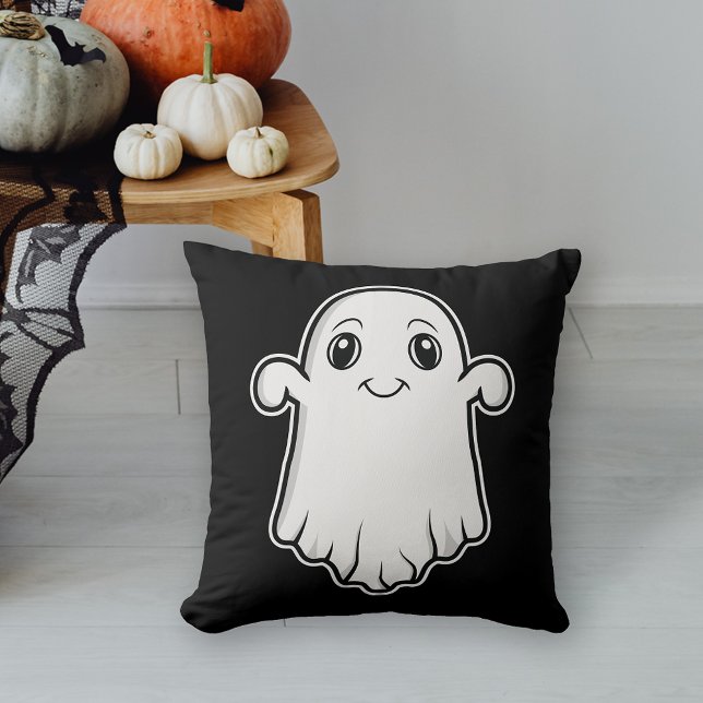 Leuke lachende Cartoon Ghost Halloween Zwart Wit Kussen (Cute design for the Halloween season.)