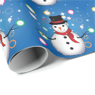 Leuke lachende sneeuwman vrolijk kerstfeest op BLA Cadeaupapier