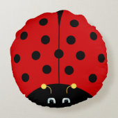 Leuke Lady Bug Cartoon in Zwart & Rood Rond Kussen (Achterkant)