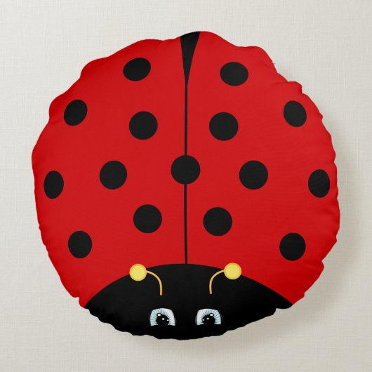 Leuke Lady Bug Cartoon in Zwart & Rood Rond Kussen (Achterkant)