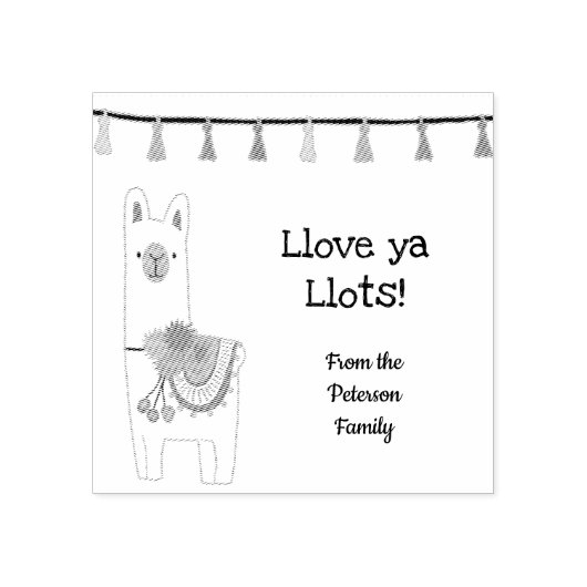 Leuke lama en kwastjes op maat ontwerp 	rubberstempel (Afrduk)