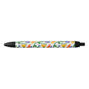 Leuke lente bloemenpatroon zwarte inkt pen