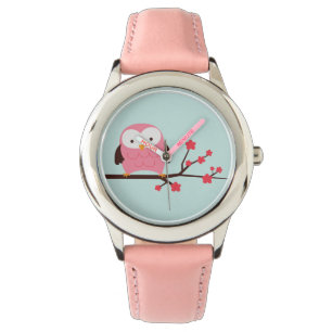 Leuke lente roze uil horloge