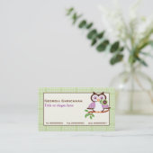 Leuke lenteuil op een tak, groene geruite rand visitekaartje (Staand voorkant)