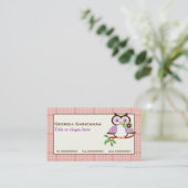 Leuke lenteuil op een tak, oranje geruite rand visitekaartje (Staand voorkant)