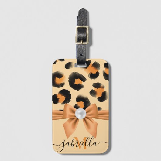 Leuke Leopard Print en Bow Bagagelabel (Voorkant (verticaal))
