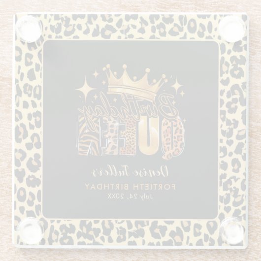 Leuke Leopard Verjaardag Koningin Veertig Verjaard Glazen Onderzetter (Achterkant)