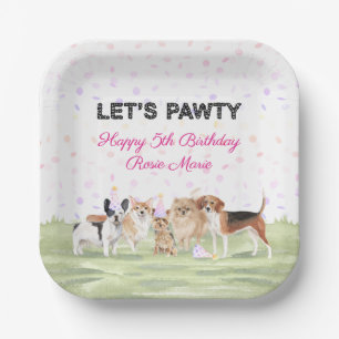 Leuke Let's Pawty Roze Honden Verjaardagsfeestje Papieren Bordje