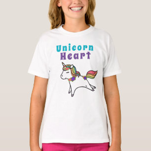 Leuke leuke Eenhoorn hart paarse en roze bloemen T-shirt