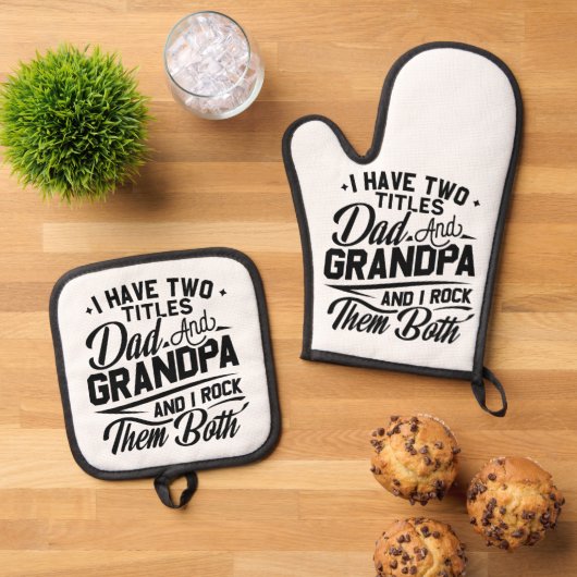 Leuke Leuke Retro Typografie Papa Opa Gift Ovenwant & Pannenlap Set (Top down)