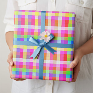 Leuke Levendige Regenboog Gekleurde Vierkantjes In Cadeaupapier