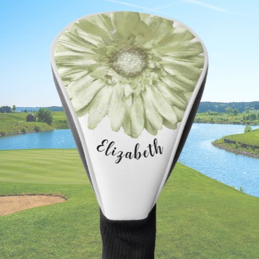 Leuke lichtgele daisy bloem aangepaste naam dames golfheadcover