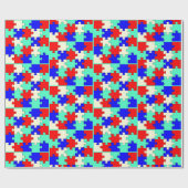 Leuke lichtgroene, blauwe, rode en witte puzzel cadeaupapier (Vlak)