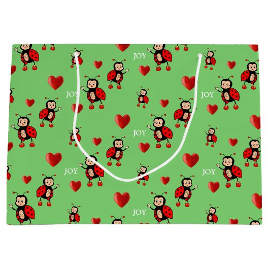 Leuke lieveheersbeestjes, harten en vreugdetekst o groot cadeauzakje (Voorkant)