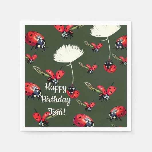 Leuke lieveheersbeestjes verjaardag papieren serve servet (Voorkant)