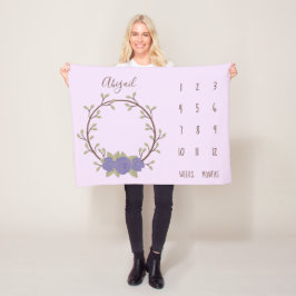 Leuke Lila bloemenkrans Baby Milestone Fleece Deken