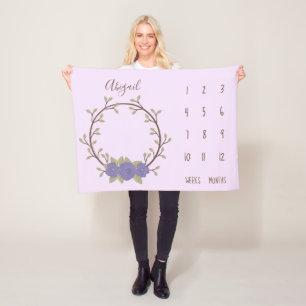 Leuke Lila bloemenkrans Baby Milestone Fleece Deken