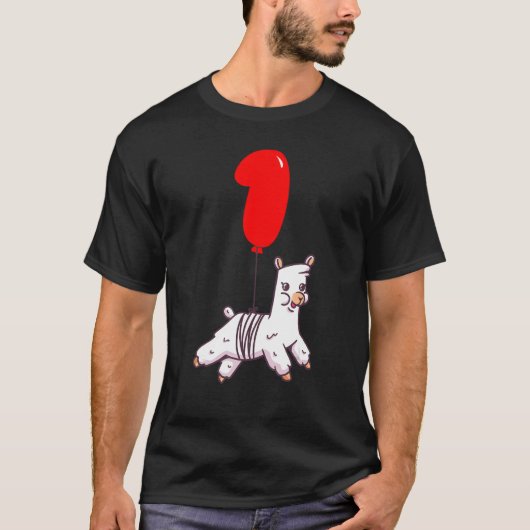 Leuke Llama 1e Verjaardag Kinder Ballonfeest T-shirt (Voorkant)