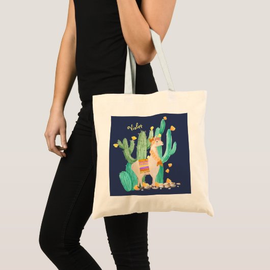 Leuke Llama in Cactus Tuin met Gele Bloemen Tote Bag (Voorkant (product))