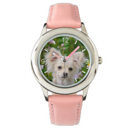 Leuke longhair crème Chihuahua Dog Puppy wijzerpla Horloge