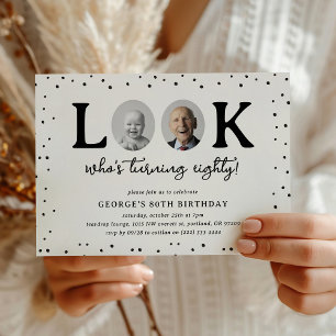 Leuke Look's Wie is 80' 2 x foto 80ste verjaardag Kaart