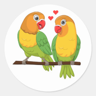 Leuke Lovebird Geel Groen Tortelduifjes Bruiloft Ronde Sticker