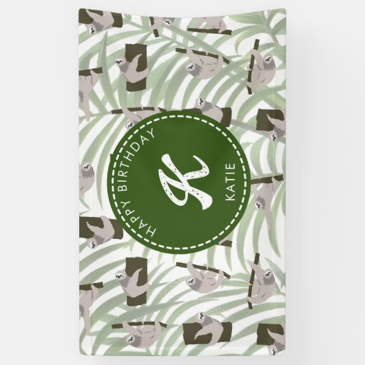 Leuke luiaard dier patroon in wild bos verjaardag spandoek (Verticaal)