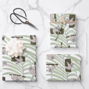 Leuke luiaard dierlijk patroon in wild bos inpakpapier vel