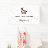 Leuke luiaard Eerste Verjaardag Schattig Dier Mini Spandoek (Insitu)