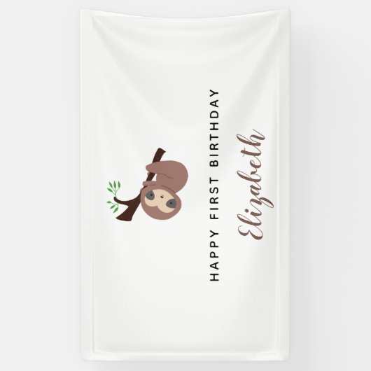 Leuke luiaard Eerste Verjaardag Schattig Dier Mini Spandoek (Verticaal)