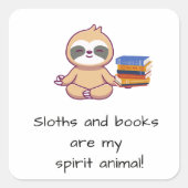 Leuke luiaard en boeken vierkante sticker (Voorkant)