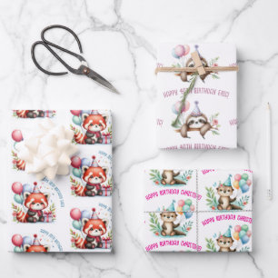 Leuke luiaard otter rode panda verjaardagsfeest inpakpapier vel