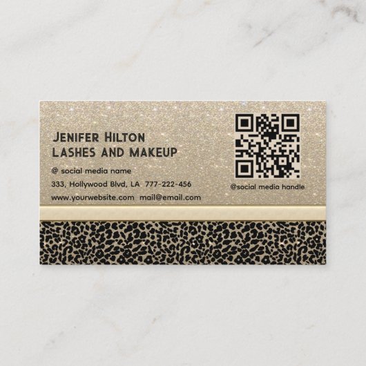 Leuke luipaard glittery zwarte kat wimpers QR-code Visitekaartje (Achterkant)