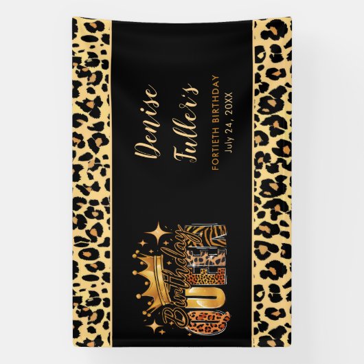 Leuke Luipaard Verjaardag Koningin Veertig Verjaar Spandoek (Verticaal)