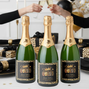 Leuke Luipaard Verjaardag Koningin Vijftigste Verj Sparkling Wijnetiket
