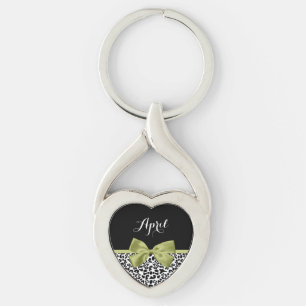 Leuke Luipaardprint Lentegroene Strik Met Naam Sleutelhanger