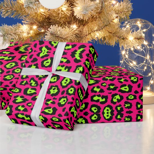 Leuke luipaardprint neon chartreuse groen heet roz cadeaupapier (Feestdagen)
