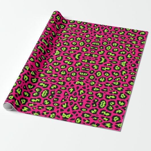 Leuke luipaardprint neon chartreuse groen heet roz cadeaupapier (Uitgerold)
