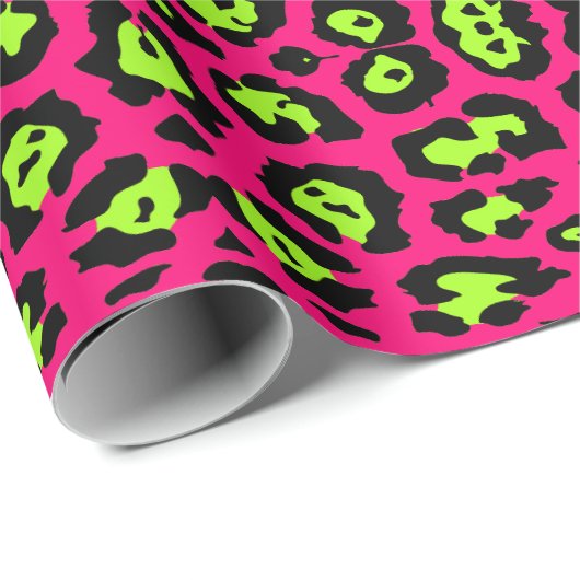Leuke luipaardprint neon chartreuse groen heet roz cadeaupapier (Rol Hoek)