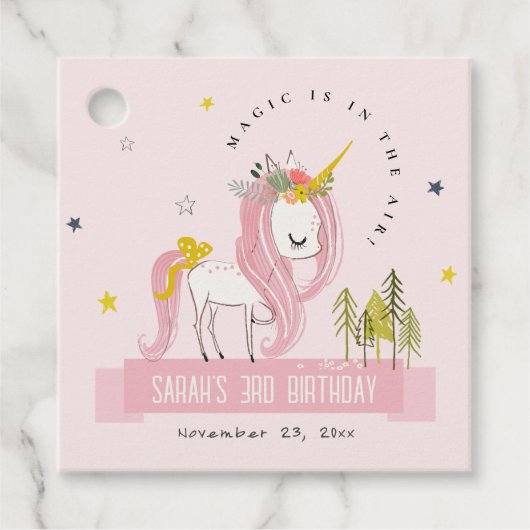 Leuke Magische Eenhoorn Roze Blush Kids Verjaardag Bedankjes Labels (Voorkant)