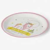 Leuke Magische Eenhoorn Roze Gele Kids Verjaardag Papieren Bordje (Gekanteld)