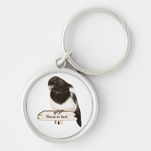Leuke Magpie Bird met aangepaste naam of tekst Sleutelhanger (Voorkant)