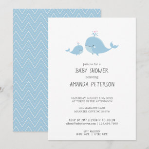 Leuke Mama & Baby Whales Blue Chevron Baby shower Kaart