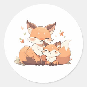 Leuke mama en baby fox ronde sticker