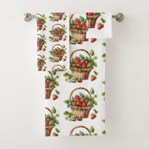Leuke mand vol aardbeien bad handdoek