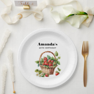 Leuke mand vol aardbeien Verjaardag Papieren Bordje