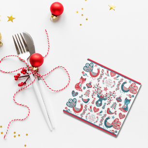 Leuke marine en rode kerst Scandinavische volkskun Glazen Onderzetter