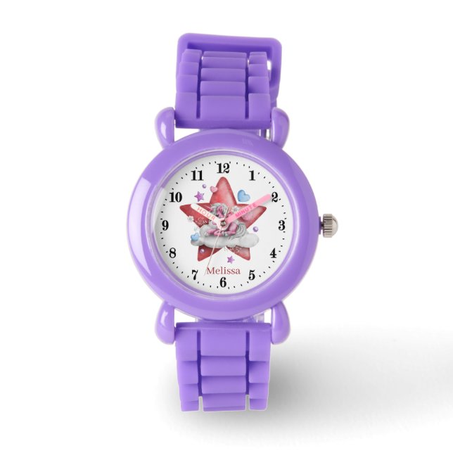 leuke meisjes fantasie unicorn voegt naam toe horloge (Voorkant)