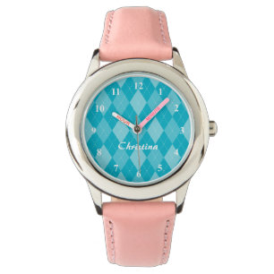 Leuke meisjes horloge met retro argyle diamant pat
