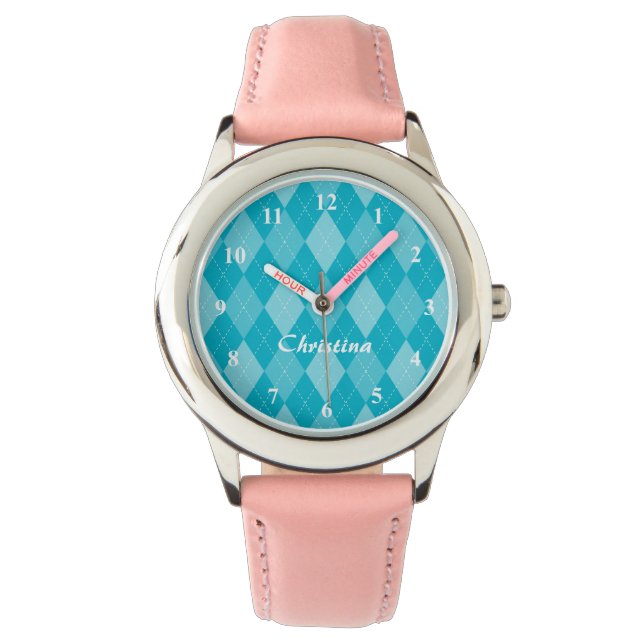 Leuke meisjes horloge met retro argyle diamant pat (Voorkant)